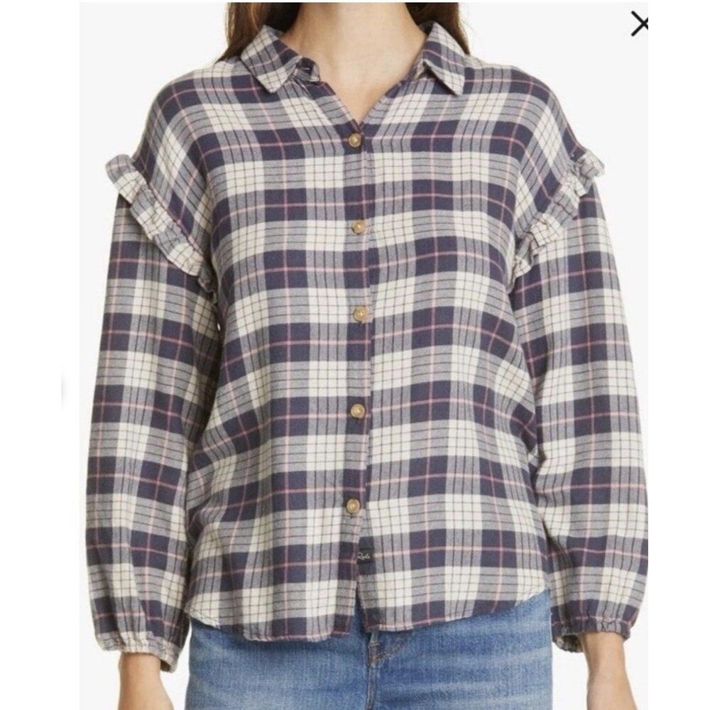 Rails Women’s Willow Ruffle Sleeve Flannel Button-Up Shirt Size S Plaid Soft